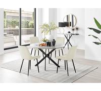 Novara Grey Concrete Effect Black Leg 120cm Round Dining Table & 4 Pesaro Black Leg Chairs FurnitureboxUK Cream One Size