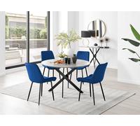 Novara Grey Concrete Black Leg 120cm Dining Table 4 Pesaro Black Leg Chairs - Navy