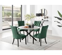 FurnitureboxUK Novara Grey Concrete Effect Black Leg 120cm Round Dining Table & 6 Belgravia Black Leg Chairs in Green FurnitureboxUK Green