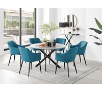 Furnitureboxuk Novara Grey Concrete Effect Black Leg 120Cm Round Dining Table & 6 Calla Black Leg Chairs In Blue Blue One Size