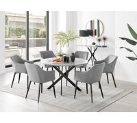 Novara Grey Concrete Black Leg 120cm Dining Table 6 Calla Black Leg Chairs - Grey
