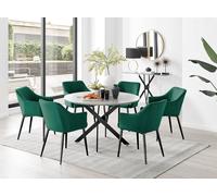 Furnitureboxuk Novara Grey Concrete Effect Black Leg 120Cm Round Dining Table & 6 Calla Black Leg Chairs In Green Green One Size
