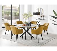Novara Grey Concrete Black Leg 120cm Dining Table 6 Calla Black Leg Chairs - Mustard