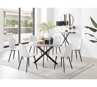 Novara Grey Concrete Black Leg 120cm Dining Table 6 Corona Black Leg Chairs - White