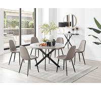 Novara Grey Concrete Black Leg 120cm Dining Table 6 Corona Black Leg Chairs - Cappuccino