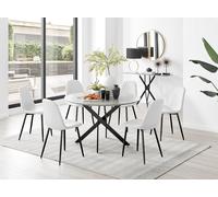 Novara Grey Concrete Black Leg 120cm Dining Table 6 Corona Black Leg Chairs - White