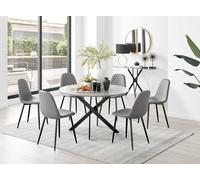 Furnitureboxuk Novara Grey Concrete Effect Black Leg 120Cm Round Dining Table & 6 Corona Black Leg Chairs Grey One Size