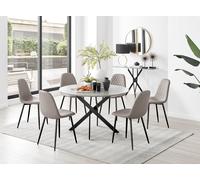 FurnitureboxUK Novara Grey Concrete Effect Black Leg 120cm Round Dining Table & 6 Corona Black Leg Chairs in Beige FurnitureboxUK Beige