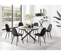 Novara Grey Concrete Black Leg 120cm Dining Table 6 Corona Black Leg Chairs - Black