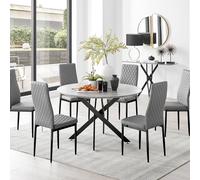 FurnitureboxUK Novara Grey Concrete Effect Black Leg 120cm Round Dining Table & 6 Milan Black Leg Chairs FurnitureboxUK Grey