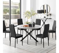 Furnitureboxuk Novara Grey Concrete Effect Black Leg 120Cm Round Dining Table & 6 Milan Black Leg Chairs Black