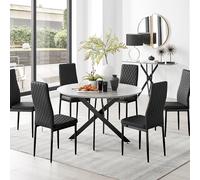 Novara Grey Concrete Effect Black Leg 120cm Round Dining Table & 6 Milan Black Leg Chairs FurnitureboxUK Black One Size