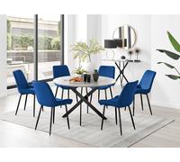 Novara Grey Concrete Black Leg 120cm Dining Table 6 Pesaro Black Leg Chairs - Navy