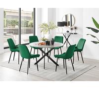 FurnitureboxUK Novara Grey Concrete Effect Black Leg 120cm Round Dining Table & 6 Pesaro Black Leg Chairs in Green FurnitureboxUK Green