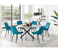Novara Grey Concrete Effect Black Leg 120cm Round Dining Table & 6 Pesaro Black Leg Chairs FurnitureboxUK Blue One Size