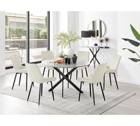 Novara Grey Concrete Effect Black Leg 120cm Round Dining Table & 6 Pesaro Black Leg Chairs FurnitureboxUK Cream One Size