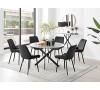 Novara Grey Concrete Black Leg 120cm Dining Table 6 Pesaro Black Leg Chairs - Black