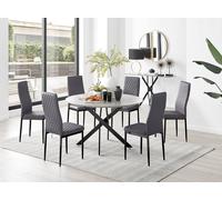 Furnitureboxuk Novara Grey Concrete Effect Black Leg 120Cm Round Dining Table & 6 Velvet Milan Black Leg Chairs Grey One Size