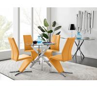 FurnitureboxUK Novara Round 100cm Chrome Metal & Glass Dining Table & 4 Willow Dining Chairs Set in Mustard FurnitureboxUK Mustard
