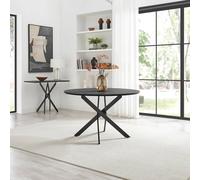 Furnitureboxuk Novara Round Black Wood And Metal 6 Seater Dining Table In Light Oak Light Oak One Size