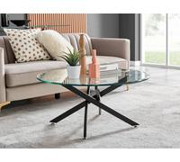 Novara Round Glass Coffee Table with Angled Starburst Metal Legs for Modern Glam Minimalist Living Room FurnitureboxUK Black One Size