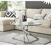FurnitureboxUK Novara Round Glass Coffee Table with Angled Starburst Metal Legs for Modern Glam Minimalist Living Room in Silver FurnitureboxUK Silver