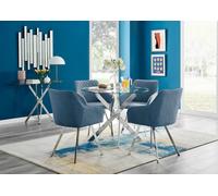FurnitureboxUK Novara Round Glass Dining Table & 4 Falun Silver Leg Chairs in Blue FurnitureboxUK Blue