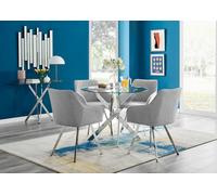 FurnitureboxUK Novara Round Glass Dining Table & 4 Falun Silver Leg Chairs in Light Grey FurnitureboxUK Light Grey