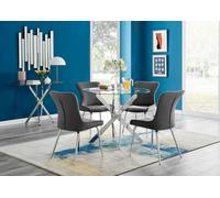 Furnitureboxuk Novara Round Glass Dining Table & 4 Nora Silver Leg Chairs In Dark Grey Dark Grey One Size