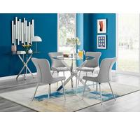 Furnitureboxuk Novara Round Glass Dining Table & 4 Nora Silver Leg Chairs In Light Grey Light Grey One Size