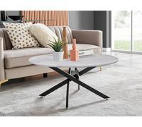 Furnitureboxuk Novara Round Marble Effect Glass Top Coffee Table With Black Metal Starburst Legs In White White One Size