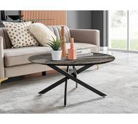 Furnitureboxuk Novara Round Marble Effect Glass Top Coffee Table With Black Metal Starburst Legs In Grey Grey One Size