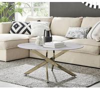 Furnitureboxuk Novara Round Marble Effect Glass Top Coffee Table With Gold Metal Starburst Legs In White White One Size
