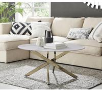 FurnitureboxUK Novara Round Marble Effect Glass Top Coffee Table With Gold Metal Starburst Legs in White FurnitureboxUK White