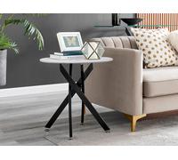 Furnitureboxuk Novara Round Marble Effect Glass Top Side Table With Black Metal Starburst Legs In White White One Size