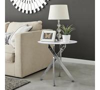 FurnitureboxUK Novara Round Marble Effect Glass Top Side Table With Silver Metal Starburst Legs in White FurnitureboxUK White