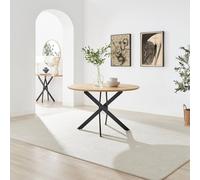 Furnitureboxuk Novara Round Oak Veneer And Black Metal 6 Seater Dining Table Black One Size