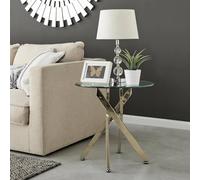 Furnitureboxuk Novara Round Tempered Glass Side End Table With Angled Starburst Metal Legs For Modern Glam Minimalist Living Room In Gold Gold