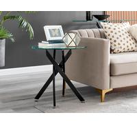 FurnitureboxUK Novara Round Tempered Glass Side End Table with Angled Starburst Metal Legs for Modern Glam Minimalist Living Room in Black FurnitureboxUK Black