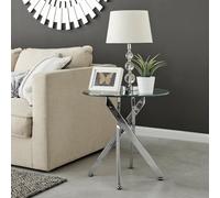 FurnitureboxUK Novara Round Tempered Glass Side End Table with Angled Starburst Metal Legs for Modern Glam Minimalist Living Room in Silver FurnitureboxUK Silver