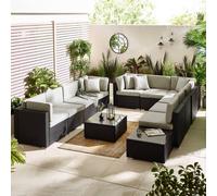 FurnitureboxUK Orlando 10 Seat Modular Outdoor Garden Sofa - PE Rattan Garden Sofa with Cushions - Two Garden Coffee Table in Black FurnitureboxUK Black