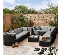 FurnitureboxUK Orlando 10 Seat Modular Outdoor Garden Sofa - PE Rattan Garden Sofa with Cushions - Two Garden Coffee Table in Black FurnitureboxUK Black