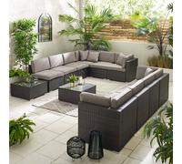 FurnitureboxUK Orlando 10 Seat Modular Outdoor Garden Sofa - PE Rattan Garden Sofa with Cushions - Two Garden Coffee Table in Brown FurnitureboxUK Brown