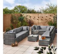 FurnitureboxUK Orlando 10 Seat Modular Outdoor Garden Sofa - PE Rattan Garden Sofa with Cushions - Two Garden Coffee Table in Grey FurnitureboxUK Grey