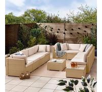 FurnitureboxUK Orlando 10 Seat Modular Outdoor Garden Sofa - PE Rattan Garden Sofa with Cushions - Two Garden Coffee Table in Light Beige FurnitureboxUK Light Beige