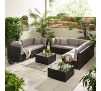 FurnitureboxUK Orlando 8 Seat Modular Outdoor Garden Sofa - PE Rattan Garden Sofa with Cushions - Two Garden Coffee Table in Brown FurnitureboxUK Brown
