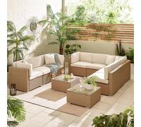 FurnitureboxUK Orlando 8 Seat Modular Outdoor Garden Sofa - PE Rattan Garden Sofa with Cushions - Two Garden Coffee Table in Light Beige FurnitureboxUK Light Beige