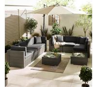 FurnitureboxUK Orlando 8 Seat Modular Outdoor Garden Sofa - PE Rattan Garden Sofa with Cushions - Two Garden Coffee Table in Grey FurnitureboxUK Grey