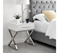 Furnitureboxuk Oxford White High Gloss Contemporary Bedside Table With Single Drawer And Silver Chrome Legs White One Size