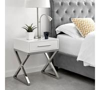 FurnitureboxUK Oxford White High Gloss Contemporary Bedside Table With Single Drawer & Silver Chrome Legs FurnitureboxUK White